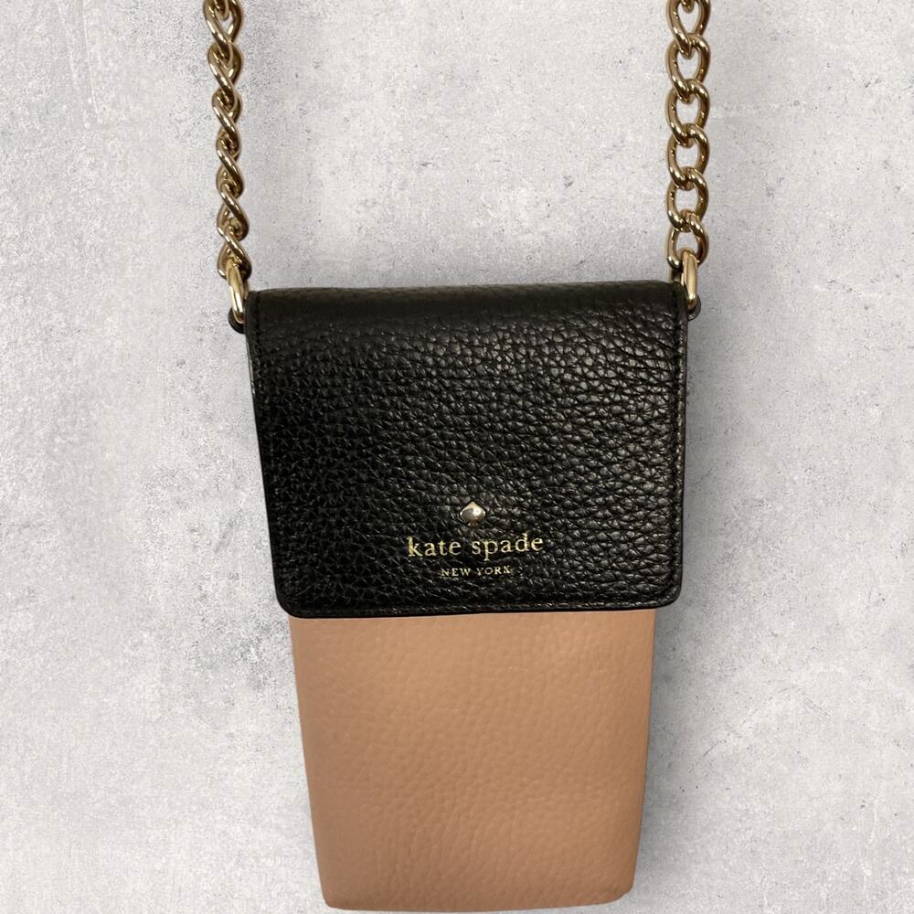 Kate Spade Bradley Pebbled Leather Phone Crossbody Bag Black / Taupe